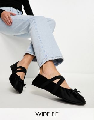 ASOS DESIGN Los Angeles ruched ballet flats with elastic strap in black | ASOS
