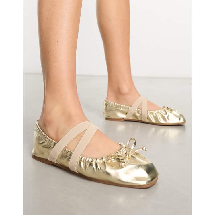 ASOS DESIGN Los Angeles ruched ballet flats with elastic strap in