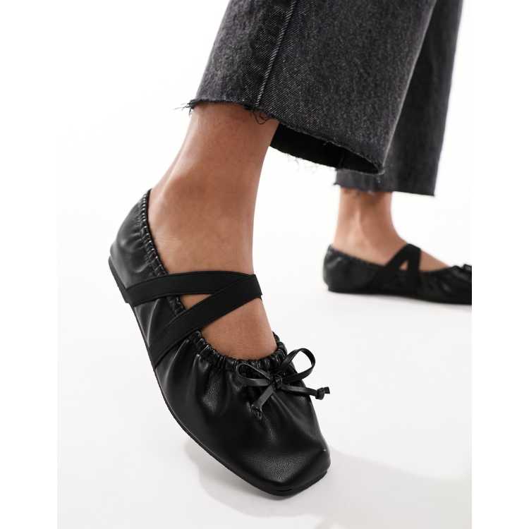 ASOS DESIGN Los Angeles ruched ballet flats with elastic strap in