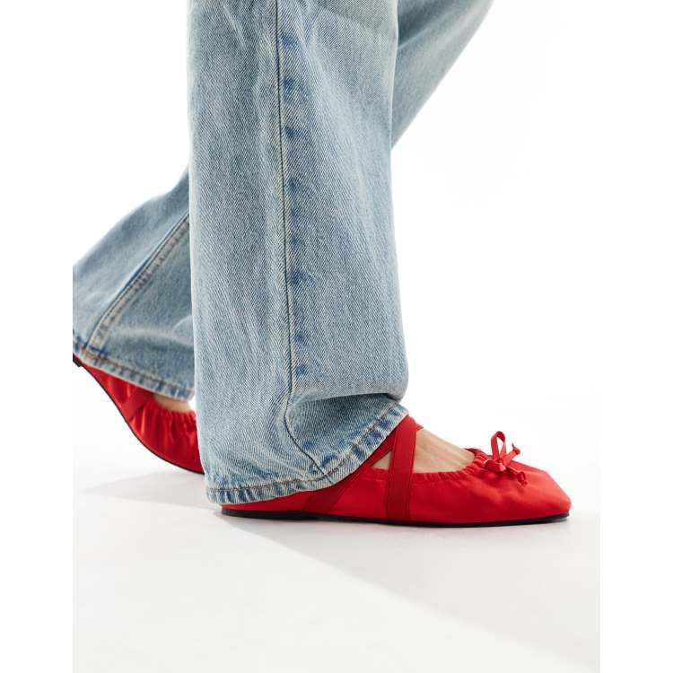 ASOS DESIGN Los Angeles ruched ballet flats with elastic strap in red ASOS