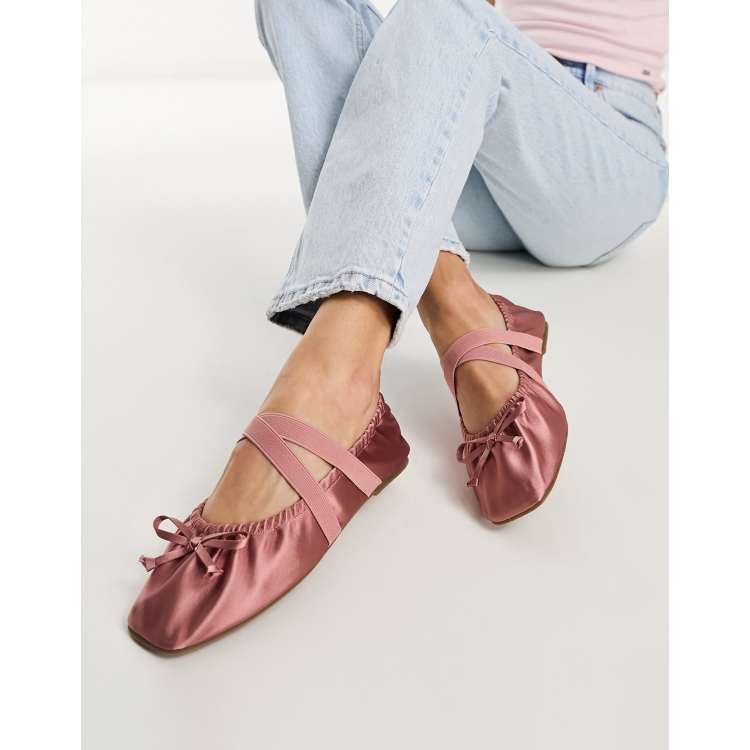 ASOS DESIGN Los Angeles ruched ballet flats with elastic strap in