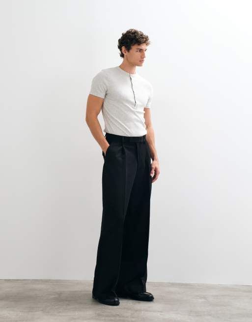 ASOS DESIGN lösa byxor med vida ben, pressveck fram och skräddad passform i svart, 3 av 5
