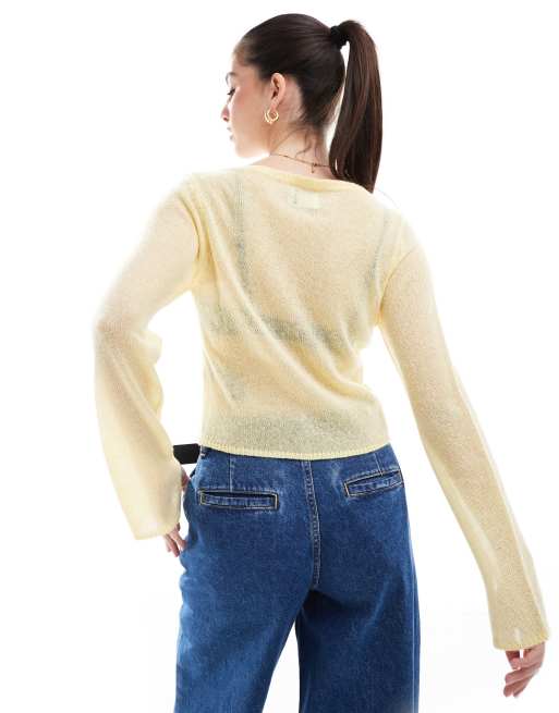 ASOS DESIGN - Losgebreide trui met ronde hals in lichtgeel, 4 van 4