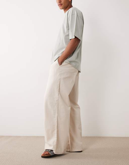 ASOS DESIGN - Losse broek van linnenmix in stone, 3 van 5