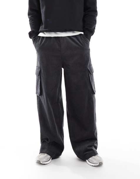 ASOS DESIGN - Losse cargobroek van corduroy in antracietgrijs - view 1
