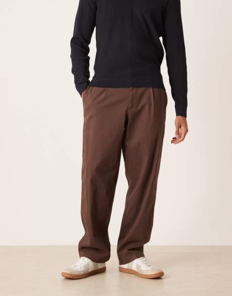 ASOS DESIGN losse chino's in bruin met plooien - bruin - view 1