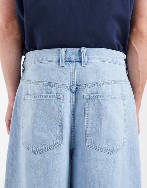 ASOS DESIGN - Losse denim jort in blauw met lichte wassing en plooien , 4 van 5