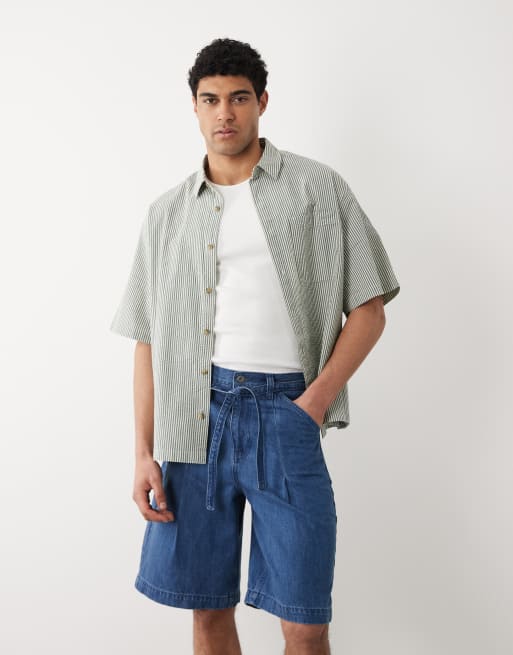 ASOS DESIGN - Losse denim jort met riem in mid-wash blauw, 2 van 5
