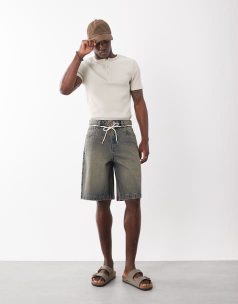 ASOS DESIGN - Losse denim jort met strikceintuur in bruine tint - view 1