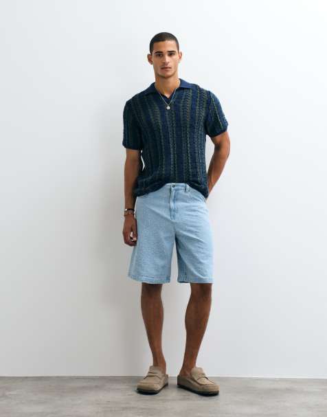 ASOS DESIGN - Losse denim jort met textuur in lichtblauw met wassing - view 1