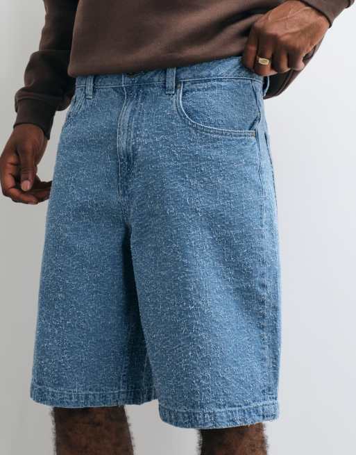 ASOS DESIGN - Losse denim jort met textuur in mid-wash blauw, 5 van 5