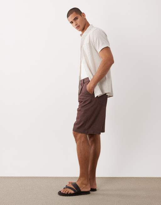 ASOS DESIGN - Losse denim jorts met plooien in bruin met wassing , 2 van 5