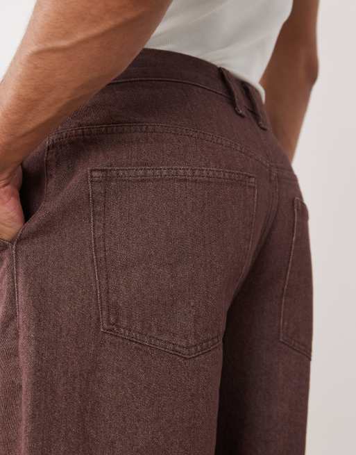ASOS DESIGN - Losse denim jorts met plooien in bruin met wassing , 3 van 5