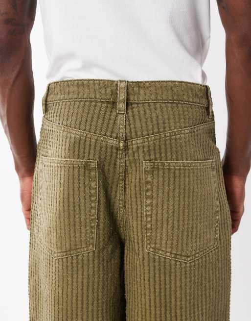 ASOS DESIGN - Losse denim jorts met textuur in kaki met wassing , 3 van 5