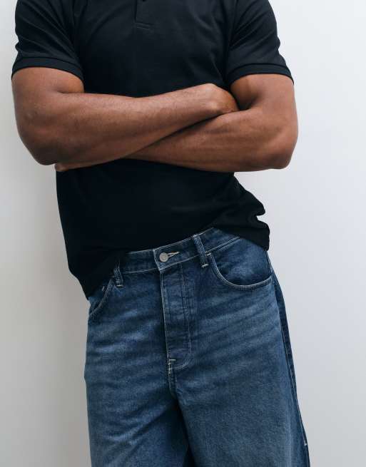 ASOS DESIGN losse jeans in donkerblauw met plooien en gesp, 3 van 5