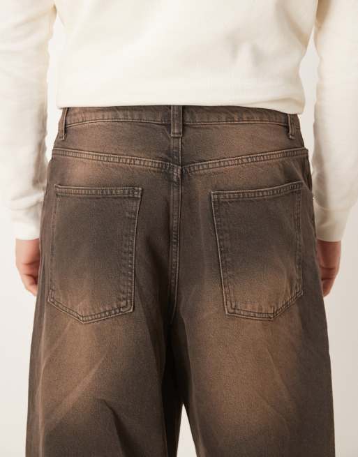 ASOS DESIGN - Losse jeans met rechte pasvorm en acid wash in bruin, 5 van 5