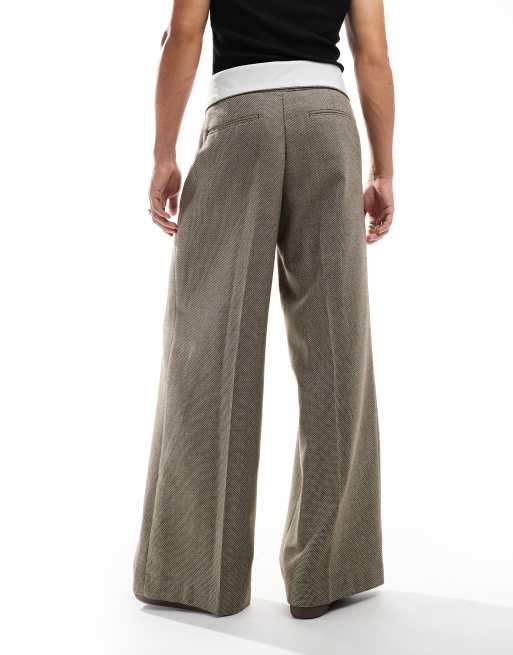 ASOS DESIGN - Losse nette broek met contrasterende tailleband in bruin microstructuur, 2 van 5