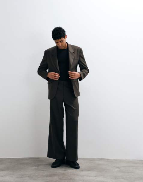 ASOS DESIGN losse pantalon met plooien in bruin met subtiele streep - view 1