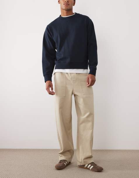 ASOS DESIGN - Losse rechte broek met legerzakken in stone - view 1