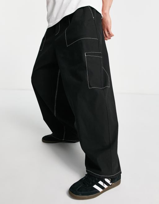 ASOS DESIGN - Losvallende broek in zwart met contrasterend stiksel, 3 van 4