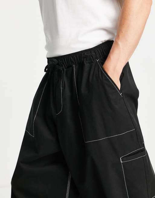 ASOS DESIGN - Losvallende broek in zwart met contrasterend stiksel, 4 van 4