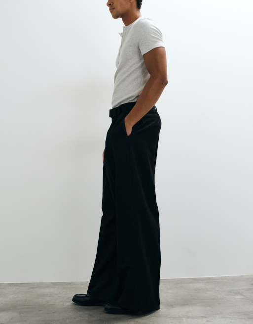 ASOS DESIGN losvallende broek met rechte pijpen en gespceintuur in zwart, 3 van 5