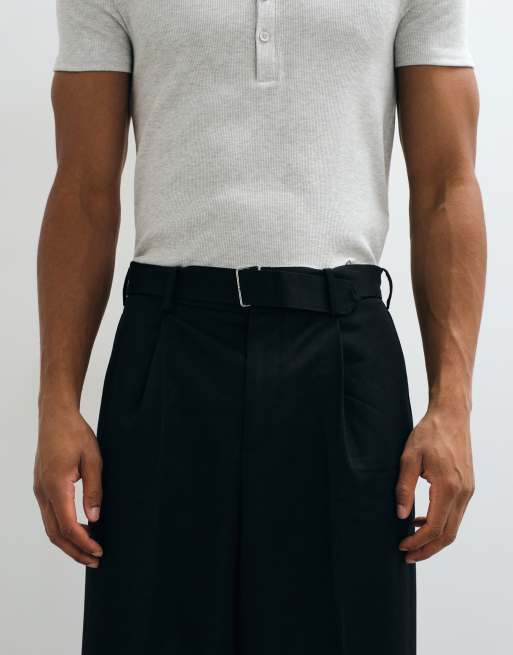 ASOS DESIGN losvallende broek met rechte pijpen en gespceintuur in zwart, 4 van 5