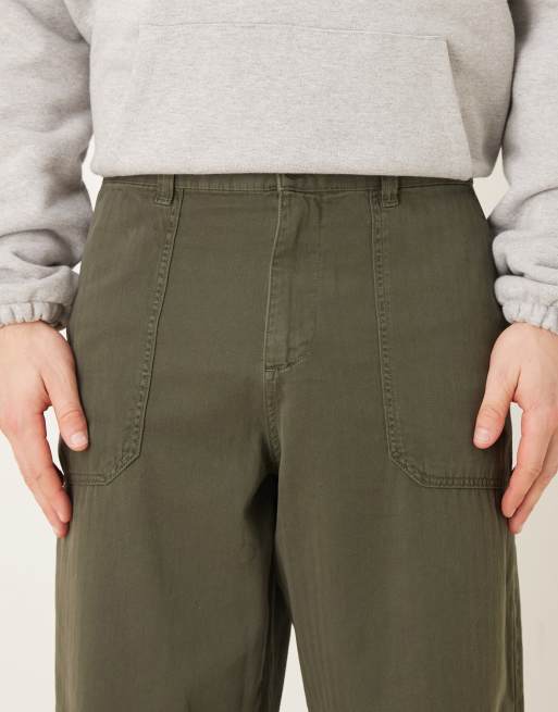 ASOS DESIGN - Losvallende broek met rechte pijpen in groen visgraat, 4 van 5