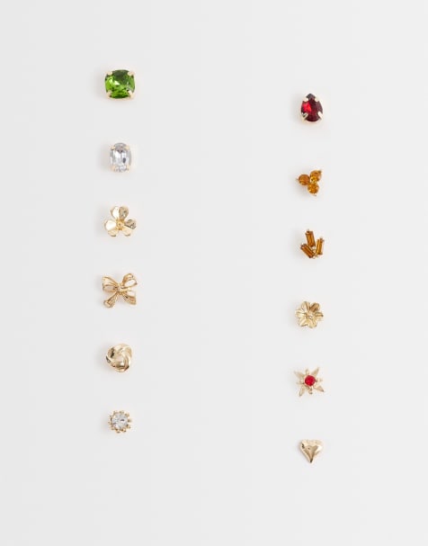 ASOS DESIGN - Lot de 12 clous d'oreilles avec pierres variées - view 1