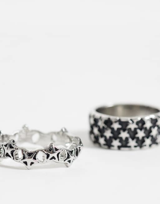 ASOS DESIGN lot de 2 bagues motif étoilé en argent vieilli, 2 de 3