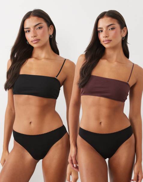 ASOS DESIGN lot de 2 bandeaux en coton avec bretelles amovibles noir et marron - view 1