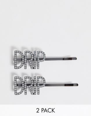 DesignLot Cheveux Drip 2 Avec De Asos Orné À Cristaux Slogan Barrettes NnwOm08yv