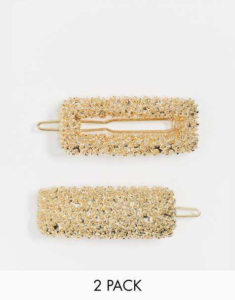 ASOS DESIGN - Lot de 2 barrettes à cheveux texturées - Doré