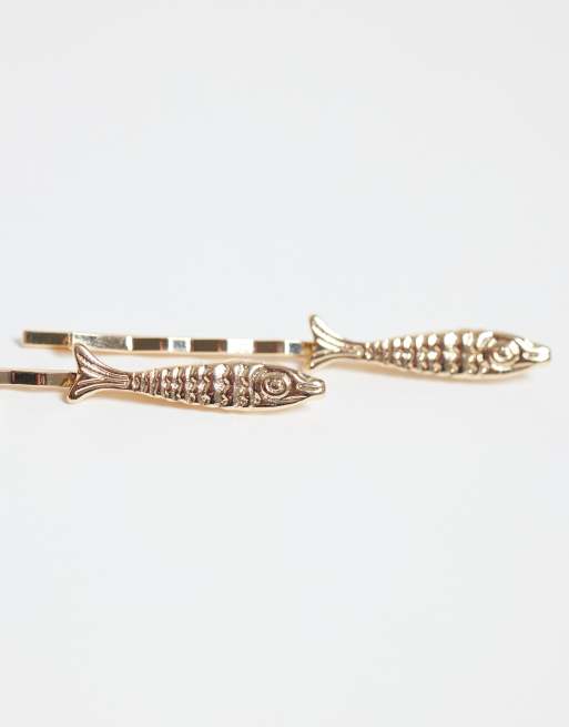 ASOS DESIGN - Lot de 2 barrettes à motif poisson - Doré, 2 de 3