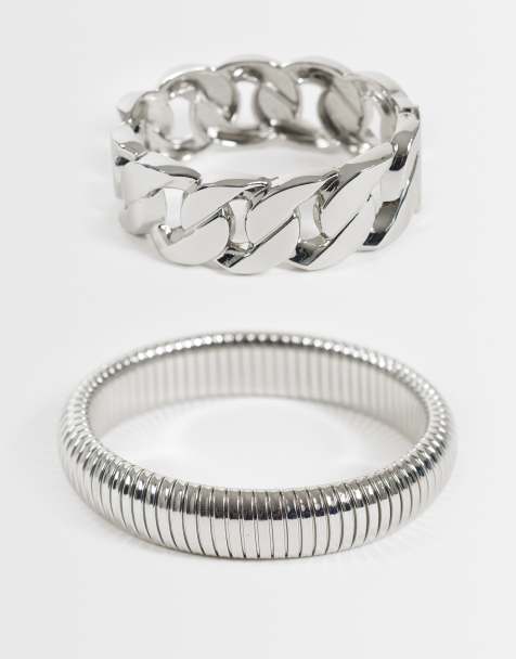 ASOS DESIGN lot de 2 bracelets avec détail chaîne ton argenté - view 1