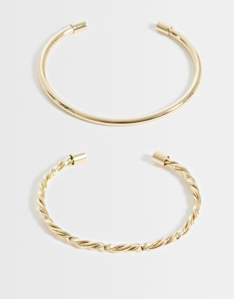 ASOS DESIGN lot de 2 bracelets manchette avec détail uni et torsadé ton doré - view 1