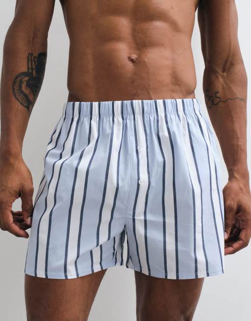 ASOS DESIGN lot de 2 caleçons tissés à rayures bleues, 2 de 4