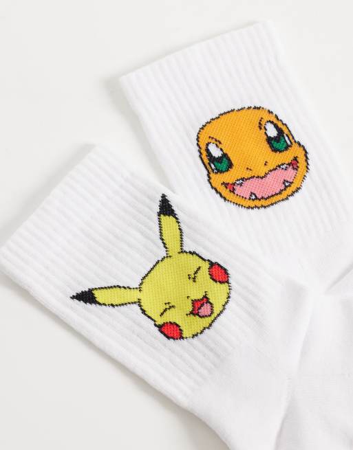 ASOS DESIGN lot de 2 chaussettes avec motif Pokémon blanches, 3 de 3