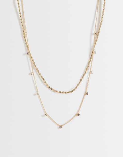 ASOS DESIGN - Lot de 2 colliers avec chaîne torsadée et strass - Doré - view 1