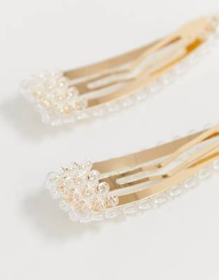 Cheveux Perles De À Asos Plastique Grandes DesignLot 2 Doré Pinces Ornées En rCodexBW