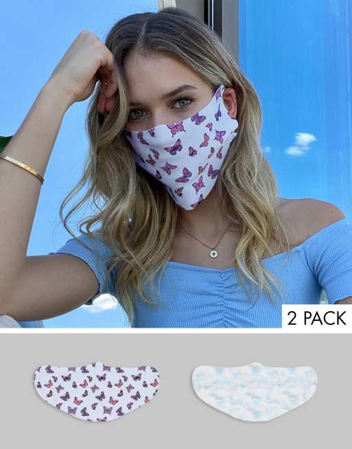 ASOS DESIGN - Lot de 2 masques en tissu à imprimé papillons et ciel
