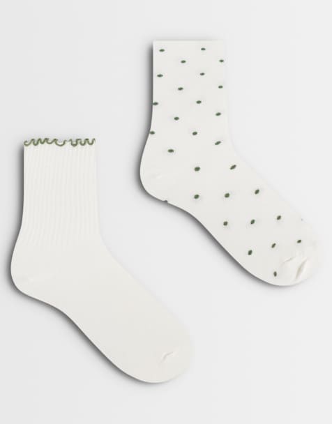 ASOS DESIGN - Lot de 2 paires de chaussettes à pois avec bords volantés - Crème - view 1