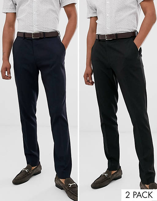 ASOS DESIGN - Lot de 2 pantalons habillés ajustés - Noir et marine - ÉCONOMIE