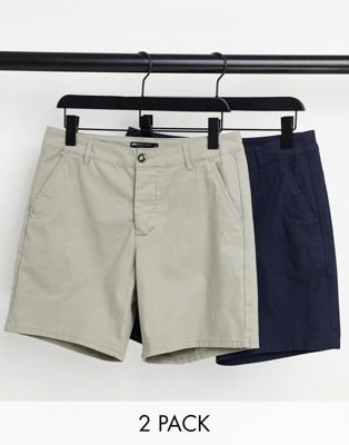 Shorts chino Lot de 2 shorts chino ajustés - Marine et beige foncé