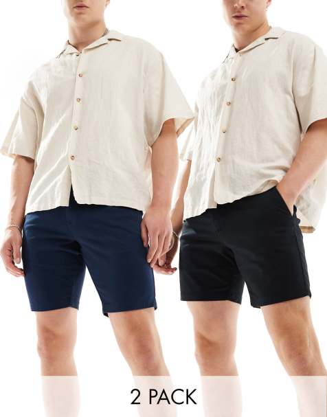 ASOS DESIGN - Lot de 2 shorts chino ajustés - Noir et bleu marine - Économie - view 1