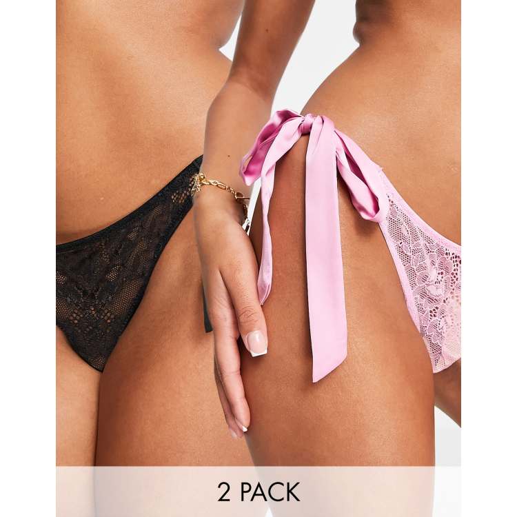 String Nounours Dentelle Rose/noir Shirley Hollywood - Taille S - Neuf Avec étiquettes