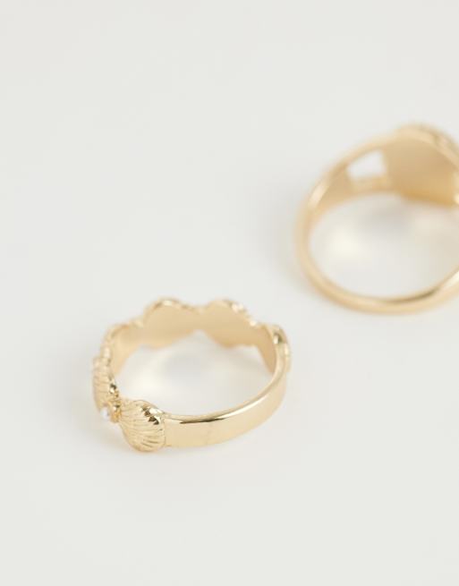 ASOS DESIGN - Lot de 2 bagues à petits motifs coquillages - Doré, 3 de 3
