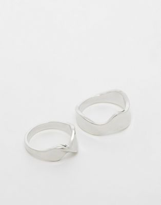 ASOS DESIGN pack of 2 molten rings in silver tone - ASOS Price Checker