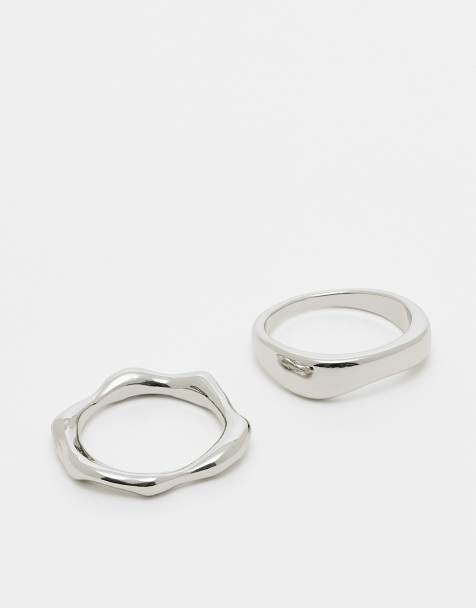 ASOS DESIGN - Lot de 2 bagues effet fondu - Argenté - view 1
