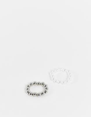 ASOS DESIGN - Lot de 2 bagues en perles fantaisie - Blanc et argent